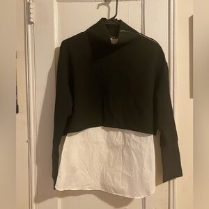 ZARA Black Cropped Sweater with Built-in White Layered Undershirt